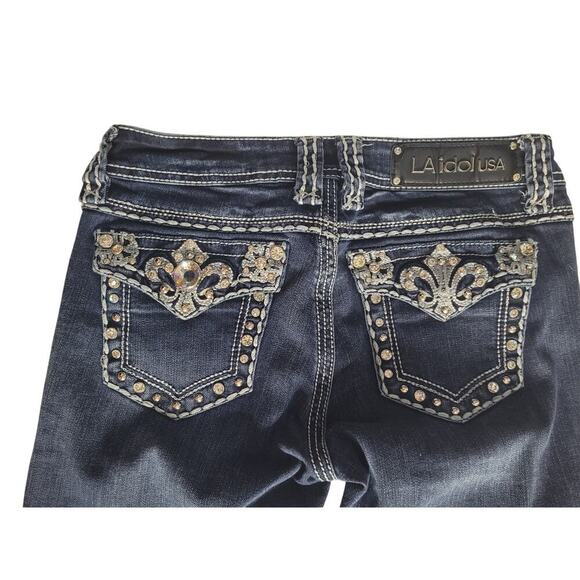 LA Idol Jeans Dark Indigo Studded Stretchy Sz 28/34 - Picture 4 of 5
